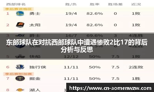 东部球队在对抗西部球队中遭遇惨败2比17的背后分析与反思